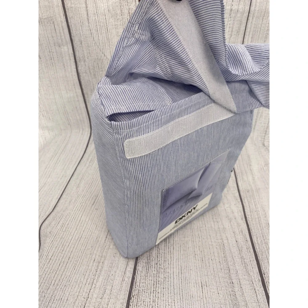 DKNY Sheet Set Full Blue White Pinstripe Ruffled Hem Bedding Chic Preppy Coastal